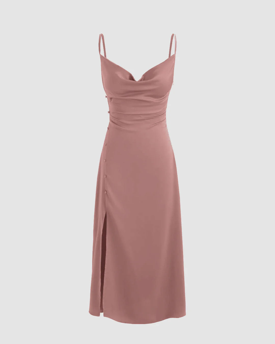 Solid Cowl Neck Slit Midi Dress