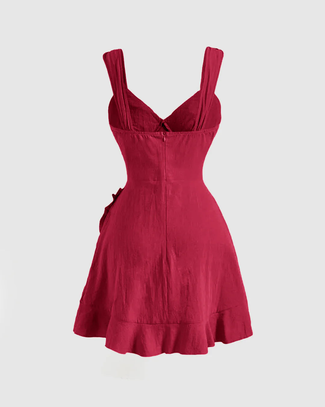 Ruffle Wrap V Neck Short Sleeve Tie Knot Short Dress In Maroon