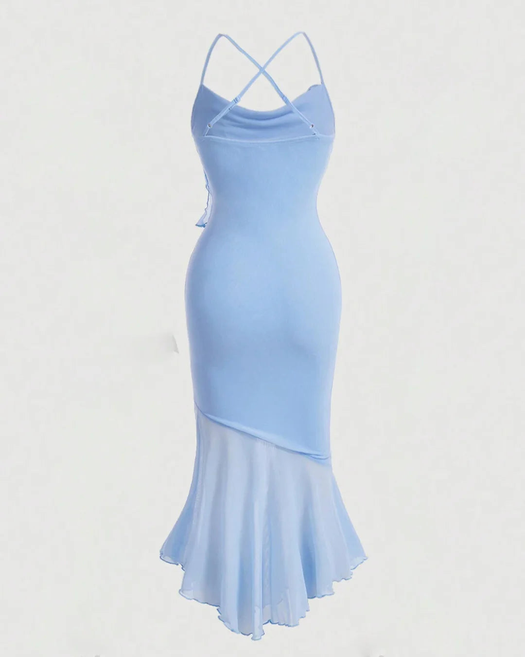 Solid Color High Low Blue Mesh Cami Dress