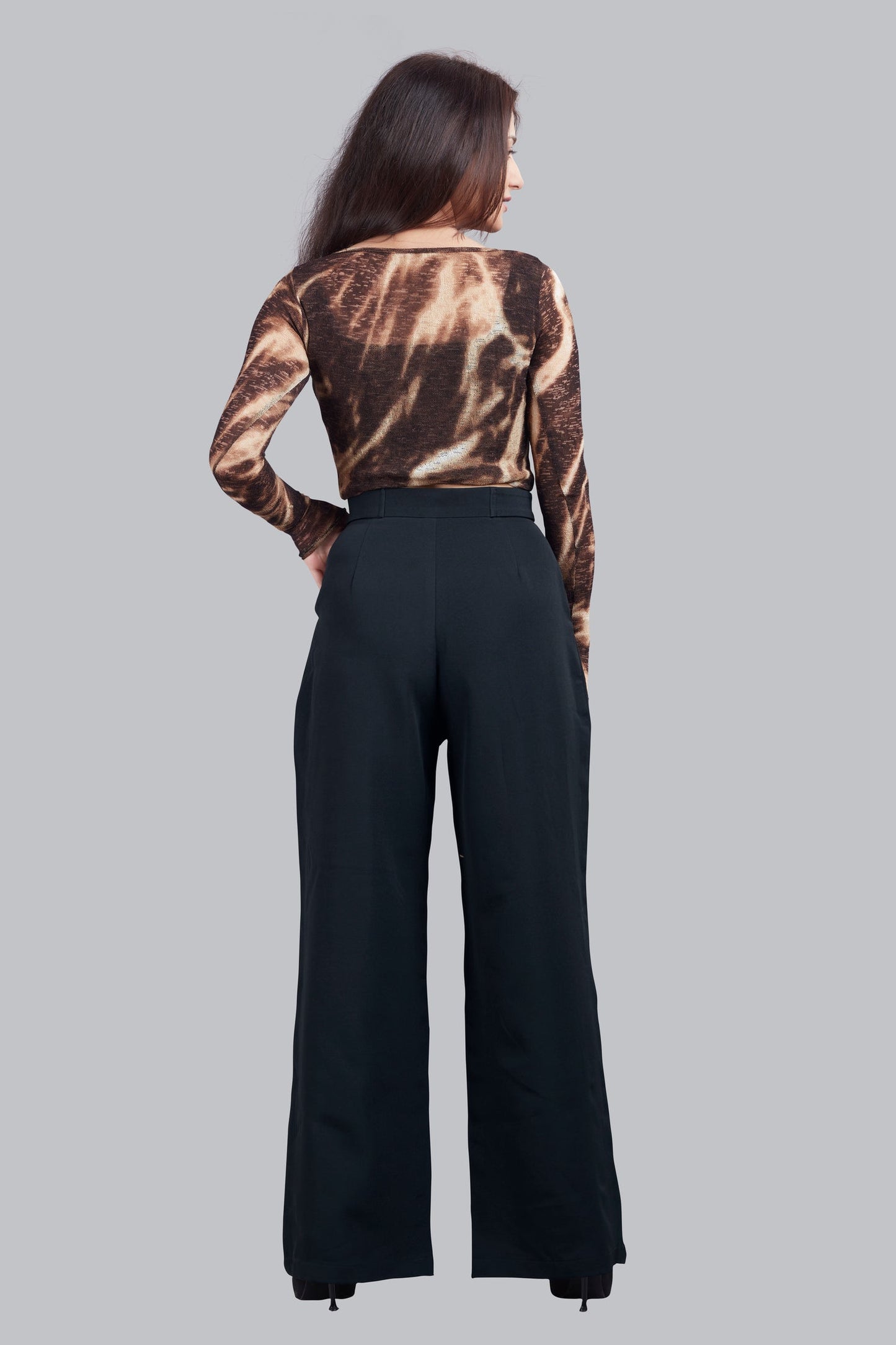 Button Detail High Waisted Wide Leg Trousers