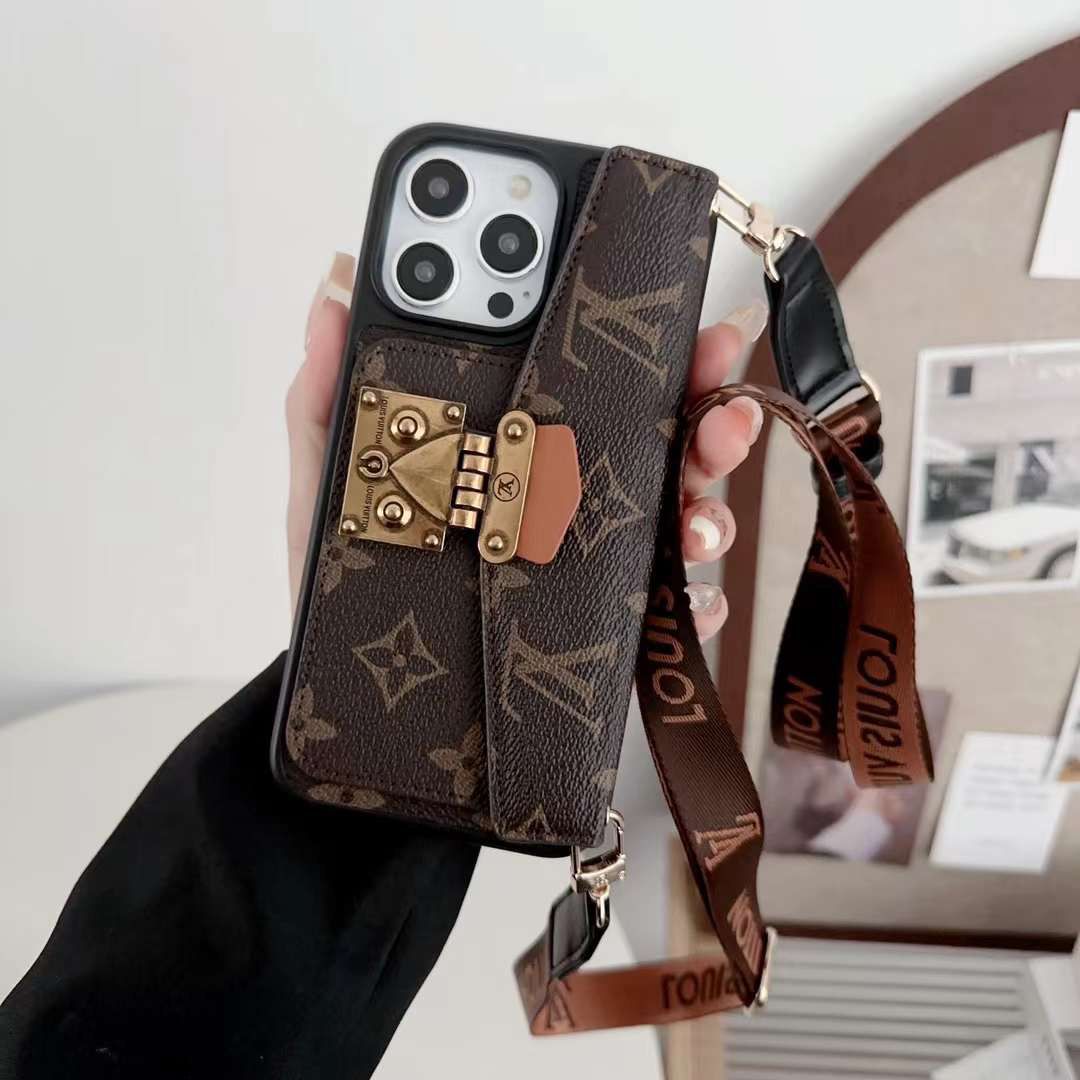 Combo of 2 Luxury Branded Leather Wallet iPhone Case With Sling Strap