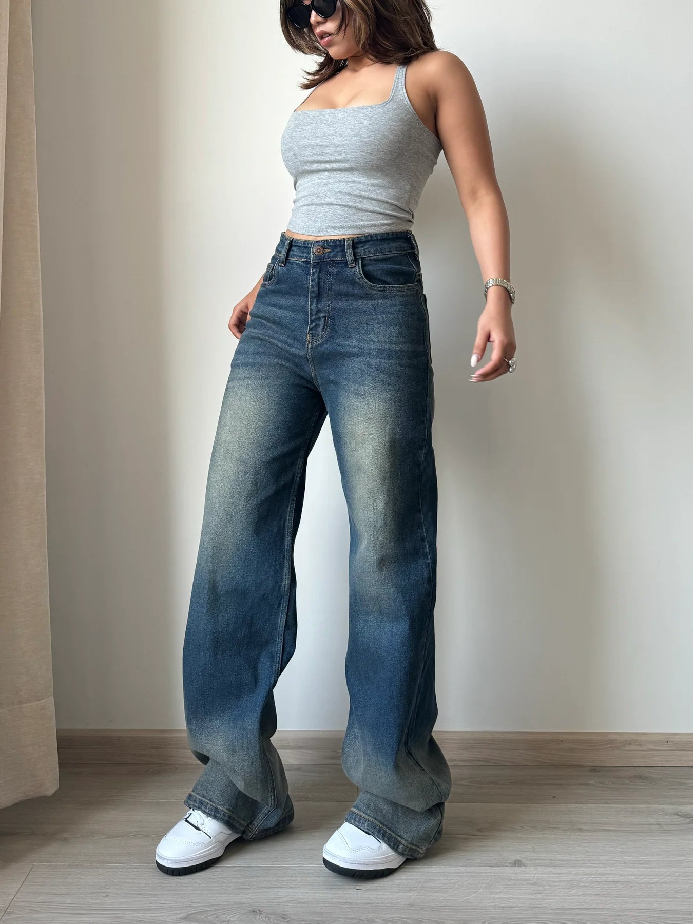 Sun-Burst Blue Wide Leg Jeans