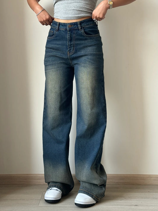 Sun-Burst Blue Wide Leg Jeans