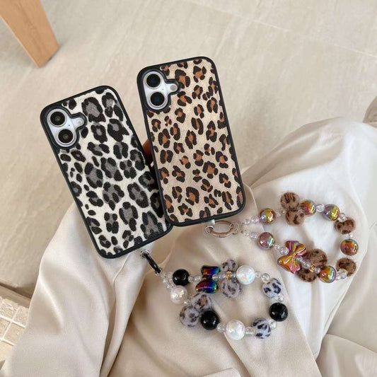 Combo of 2 Luxury Leather Leopard Designer Leather Case for iPhone With Beaded Charm