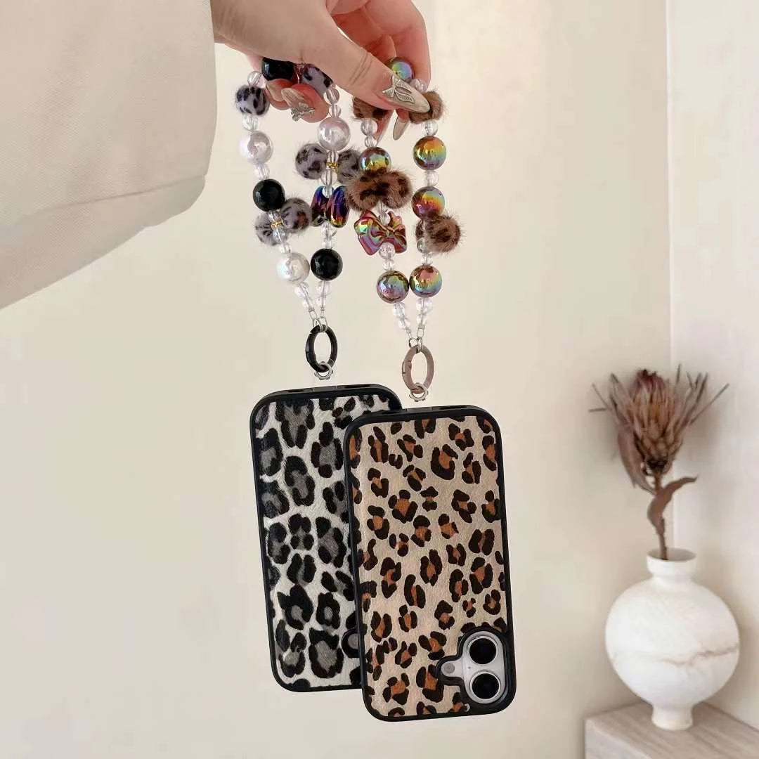 Combo of 2 Luxury Leather Leopard Designer Leather Case for iPhone With Beaded Charm