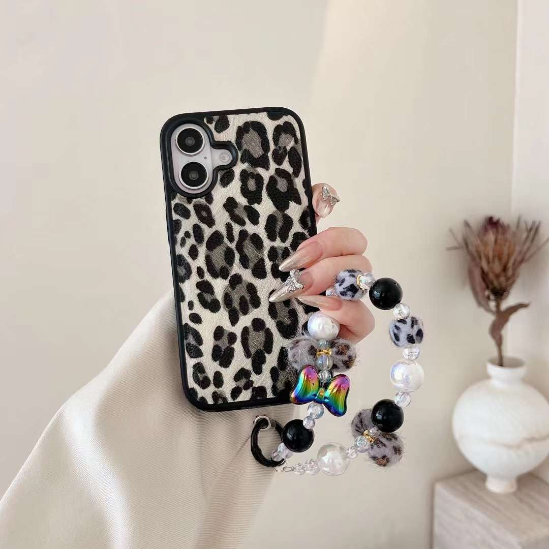 Combo of 2 Luxury Leather Leopard Designer Leather Case for iPhone With Beaded Charm