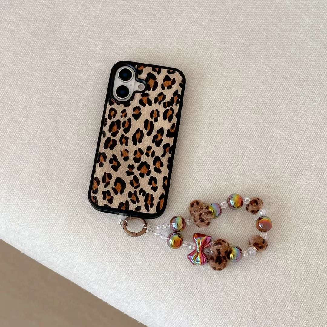 Combo of 2 Luxury Leather Leopard Designer Leather Case for iPhone With Beaded Charm