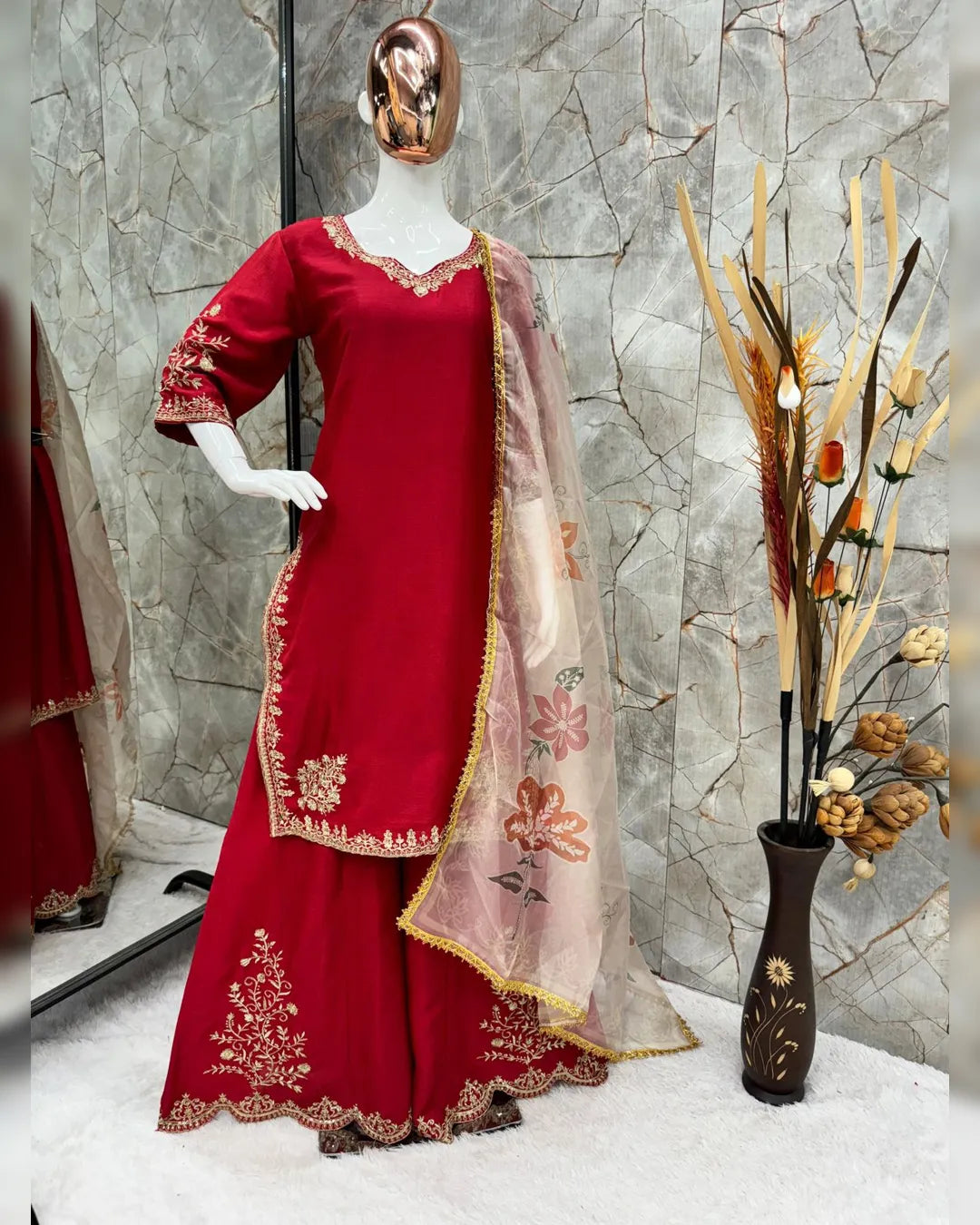 New Super Hit 3-Colour Designer Chinon Suit with Sequins Embroidery Work and Full Flair Gharara