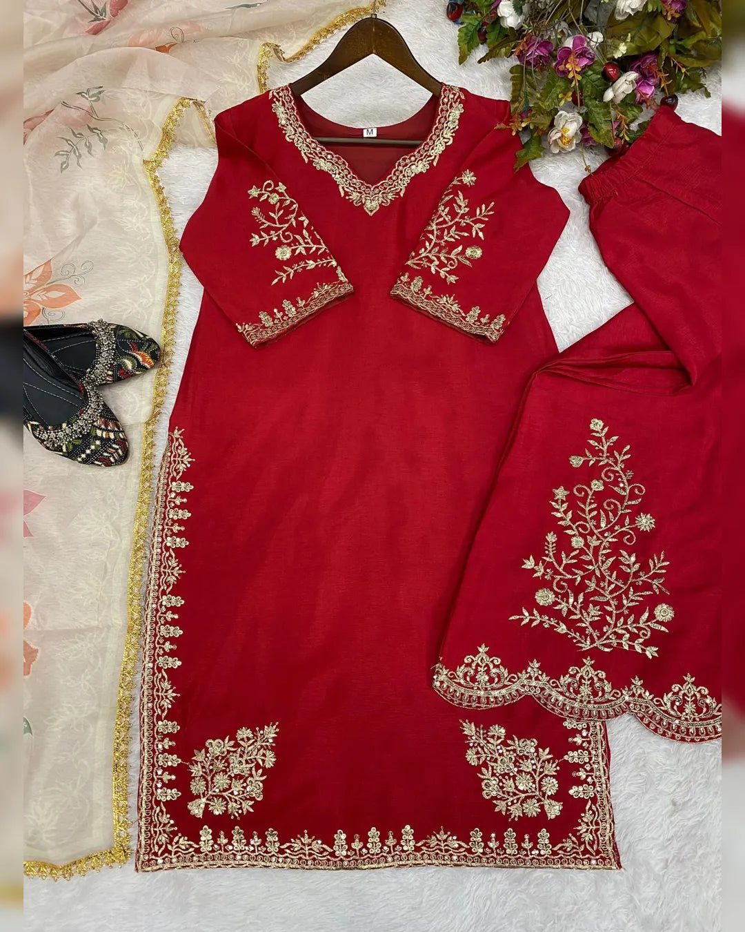 New Super Hit 3-Colour Designer Chinon Suit with Sequins Embroidery Work and Full Flair Gharara