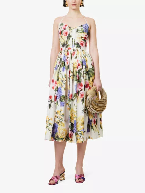 Popeline floral-print cotton midi dress