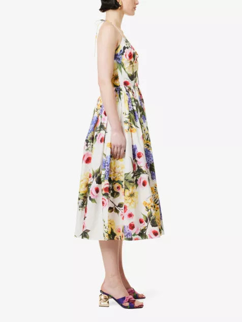 Popeline floral-print cotton midi dress