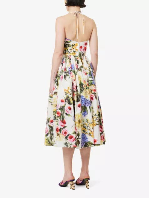 Popeline floral-print cotton midi dress