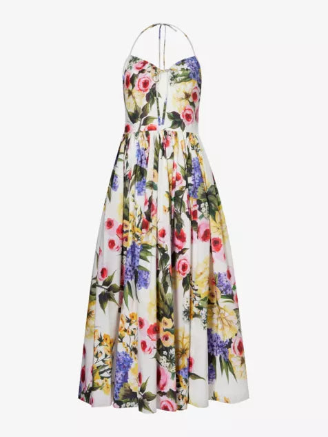 Popeline floral-print cotton midi dress