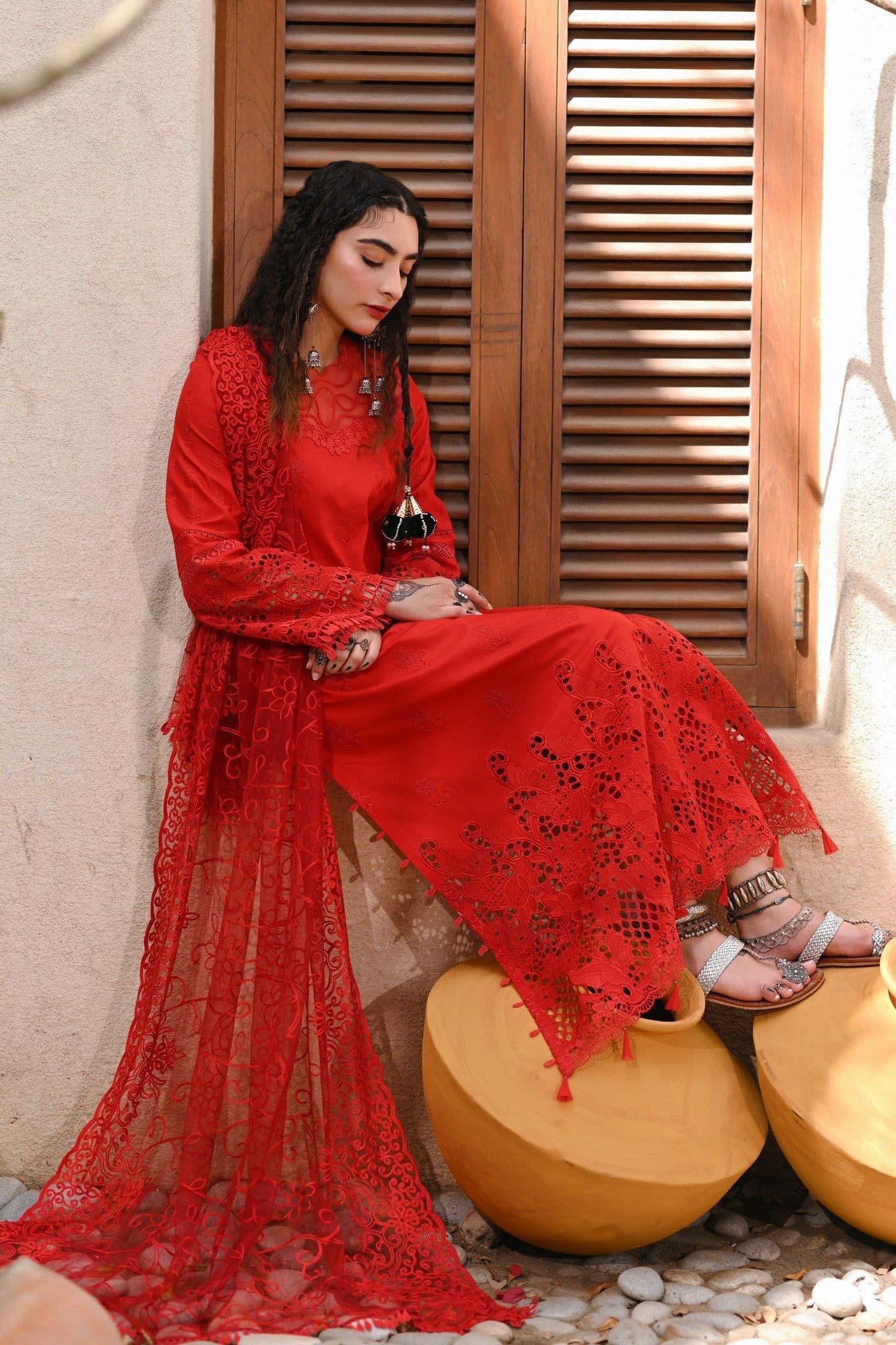 Red Chikankari Suit