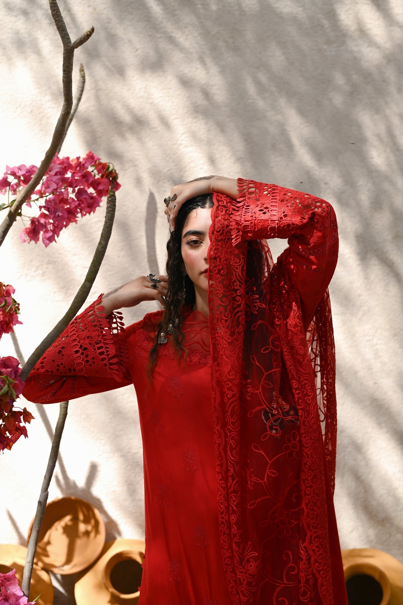 Red Chikankari Suit