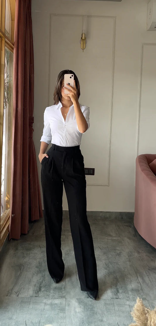 Elegant Pleated High-Waist Trousers with Chic Top