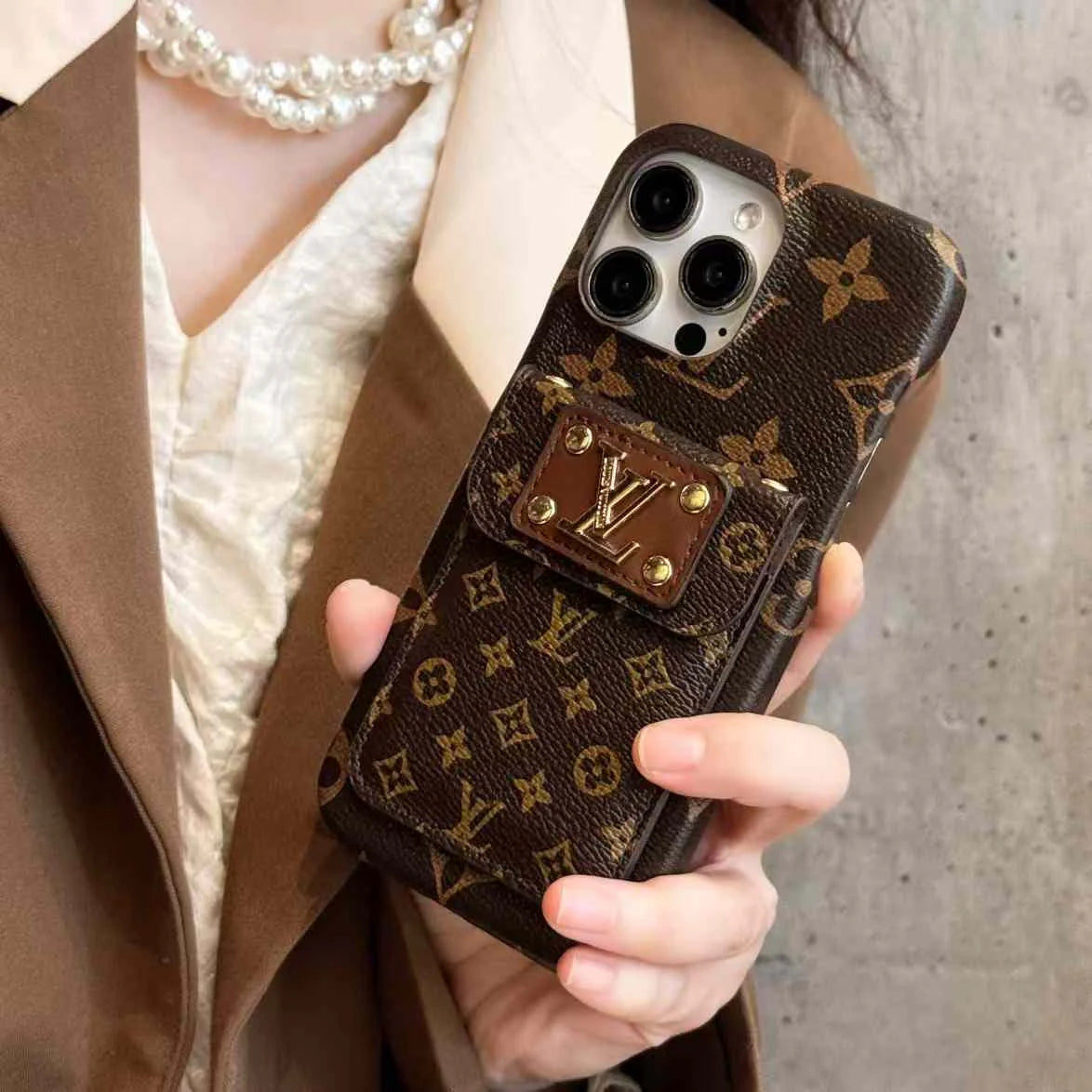 Combo Of 2 Luxury Branded Leather Monogram iPhone Case With Free Temper