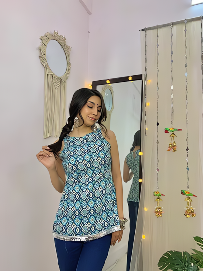 Blue Mirage Sleeveless Kurti