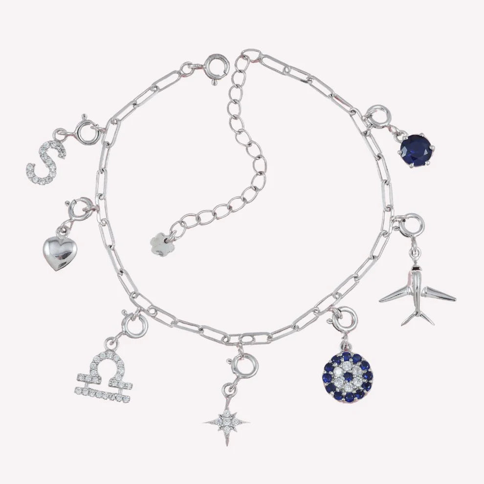 Customize Charms Bracelet with Sterling Silver Clip Chain