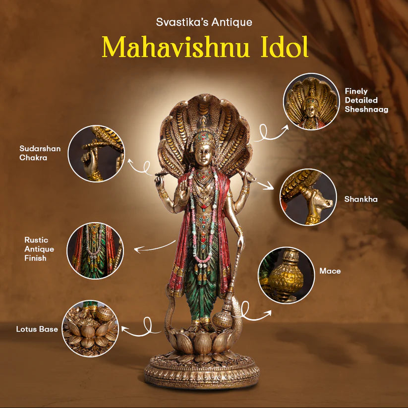 Lord Vishnu Standing Antique Idol (12 Inch)