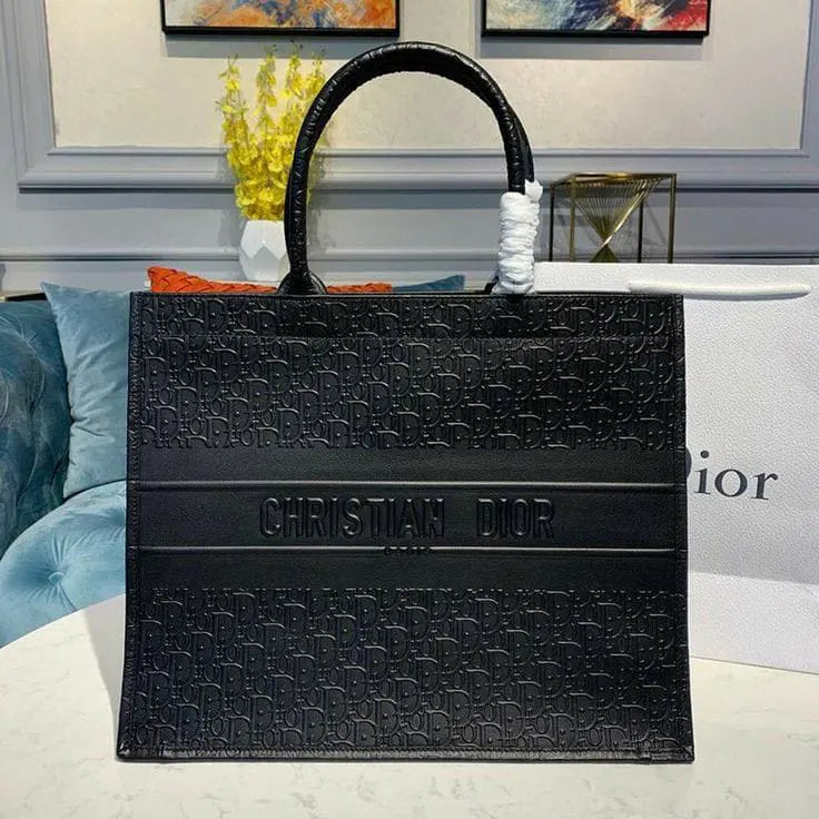 DIOR LEATHERETTE BOOK BLACK TOTE BAG