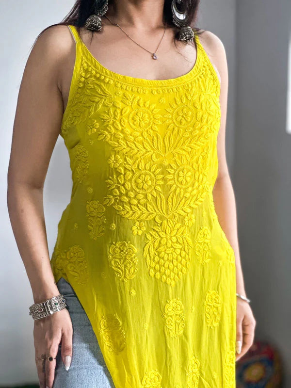 Golden Glow Chikankari Kurti