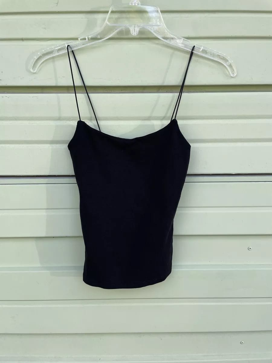 Buy 1 Get 1 Free Zara Black Slim Fit Tank Top Thin Strap Straight Neckline