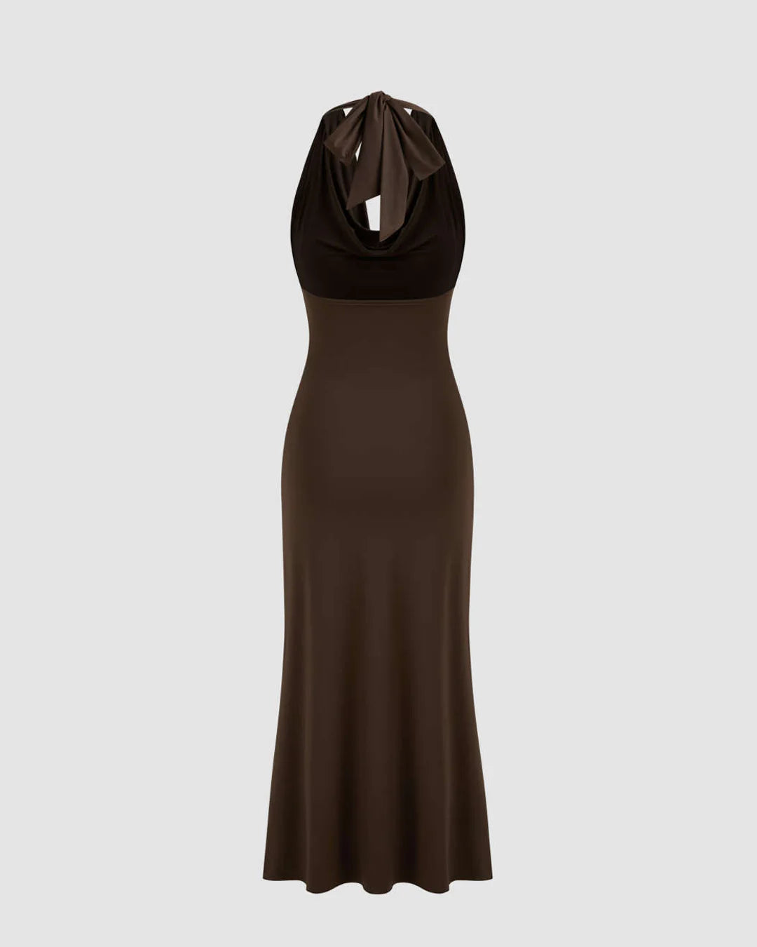 Cowl Neckline Solid Ruched Black Maxi Dress