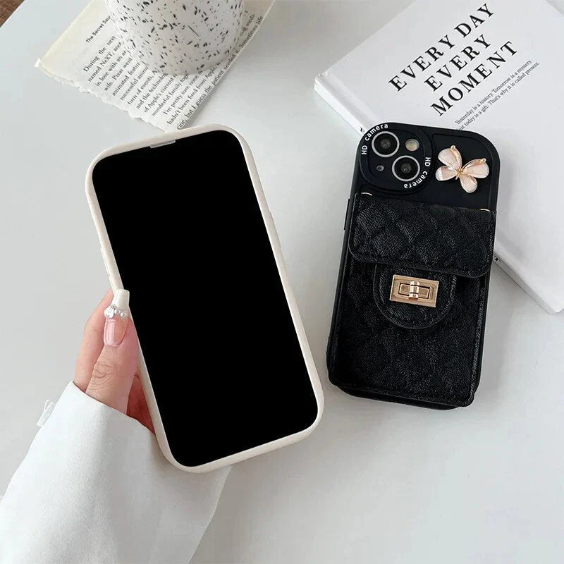 BUTTERFLY LEATHER CASE CARD HOLDER FOR IPHONE