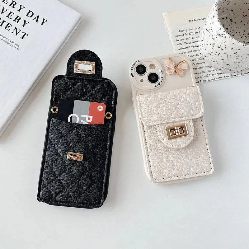 BUTTERFLY LEATHER CASE CARD HOLDER FOR IPHONE