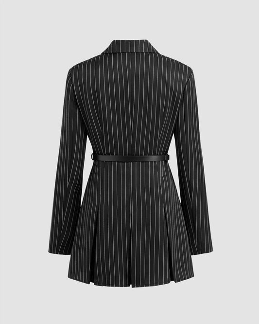 Striped Split Button Blazer Mini Dress Without Belt