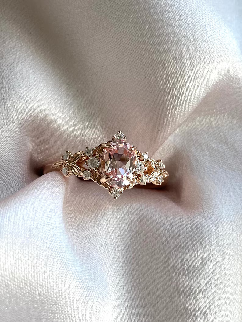 Enchanted forest pink sapphire engagement ring