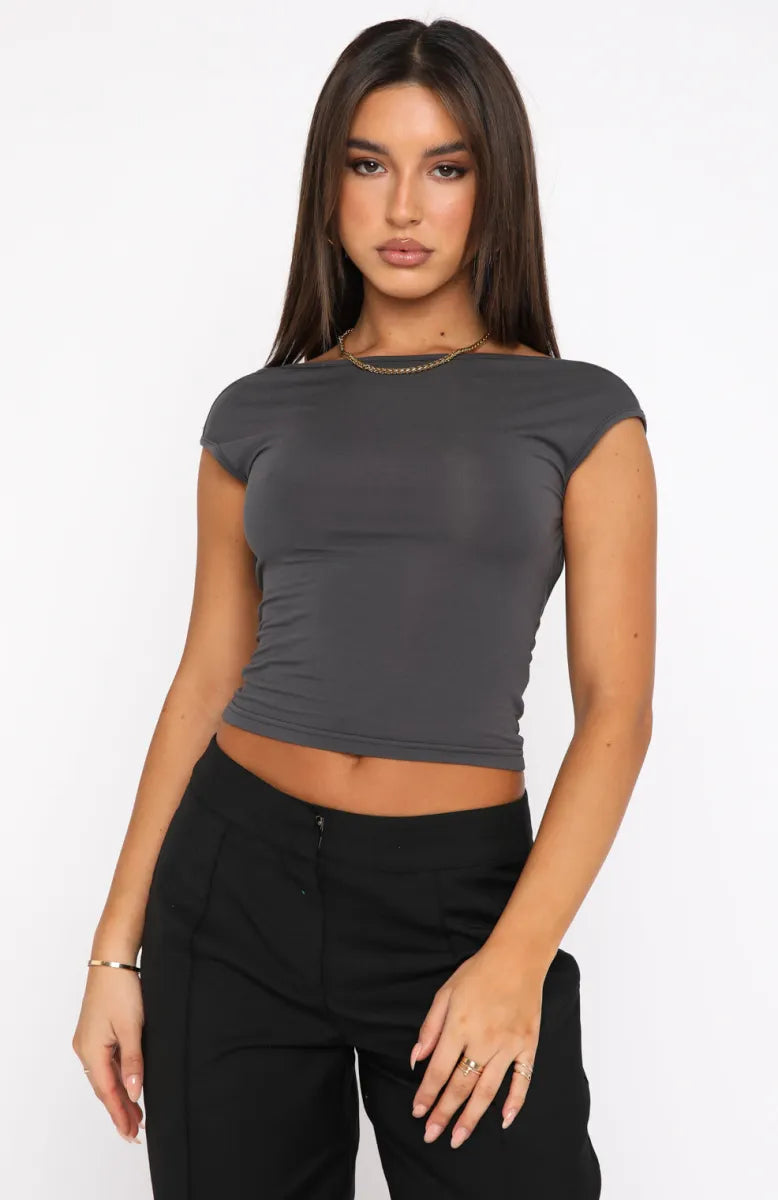 Double Life Tee Charcoal Top