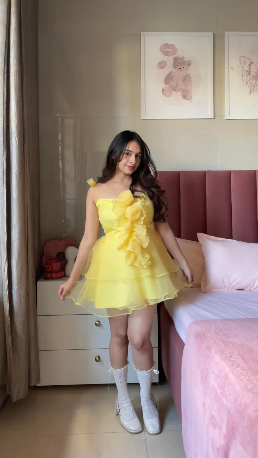 YELLOW ROSY RUFFLES DRESS