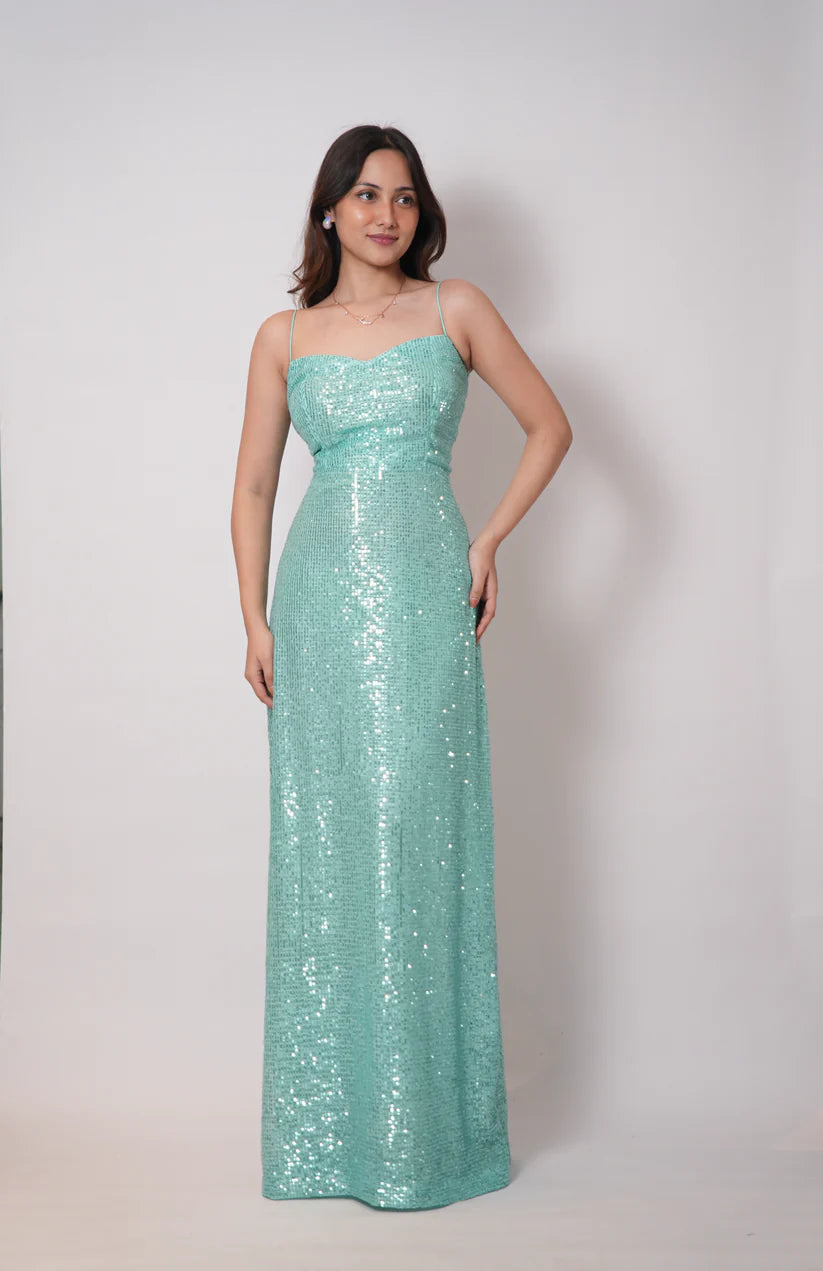 GREEN SHIMMER EVENING GOWN