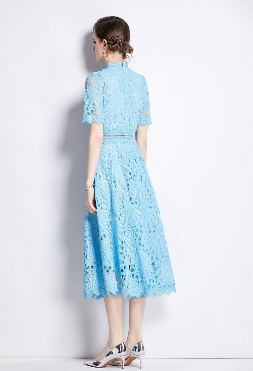 Floral Self Design Mandarin Collar Fit & Flare Midi Dress