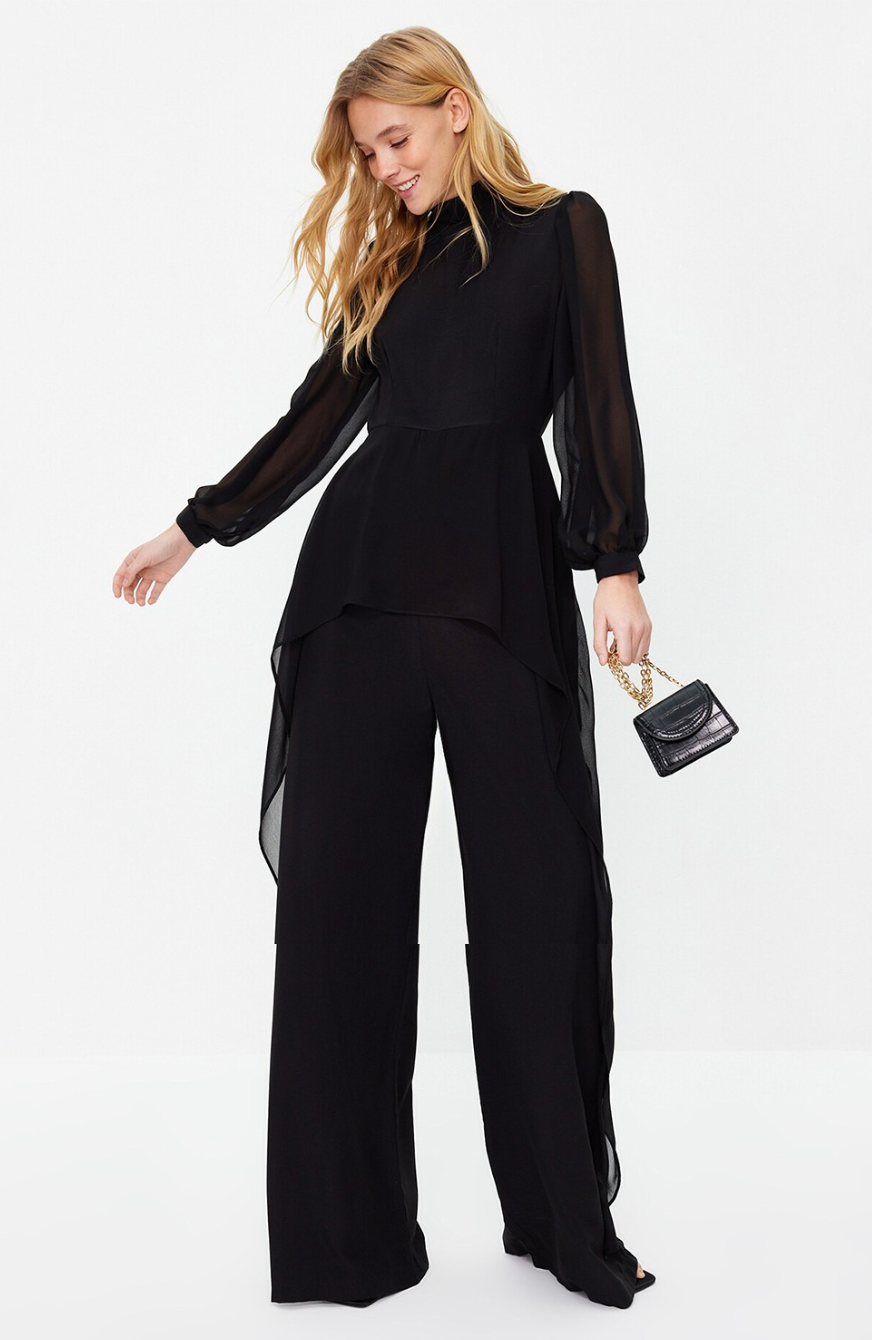 High Neck Puff Sleeves Basic Jumpsuit