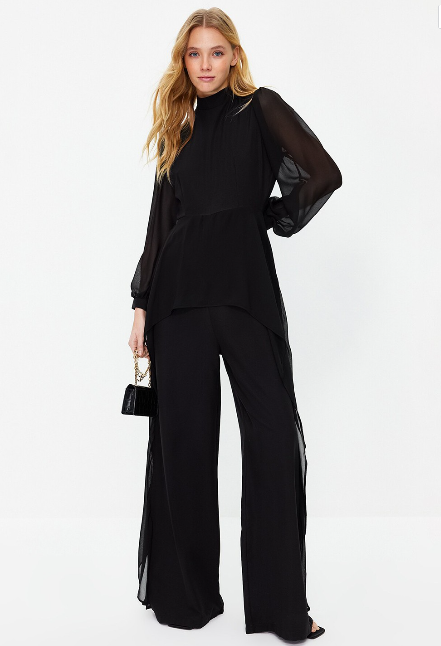 High Neck Puff Sleeves Basic Jumpsuit