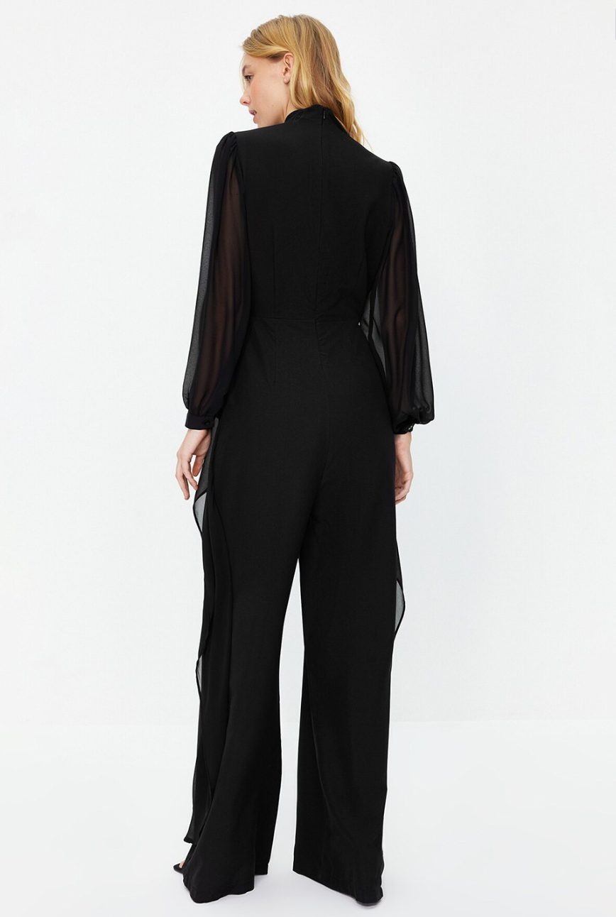 High Neck Puff Sleeves Basic Jumpsuit