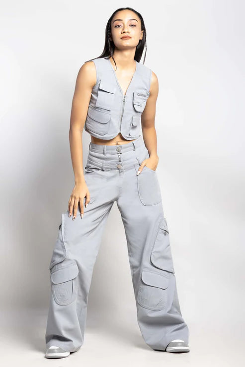 Twin zip wide leg cargo pants