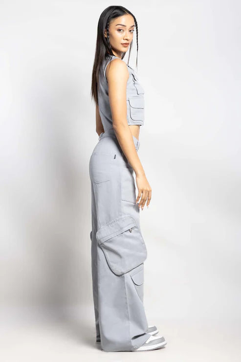 Twin zip wide leg cargo pants