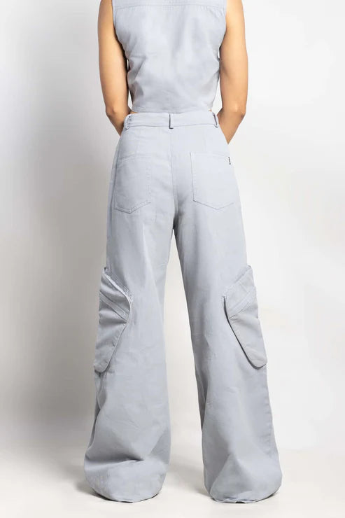 Twin zip wide leg cargo pants