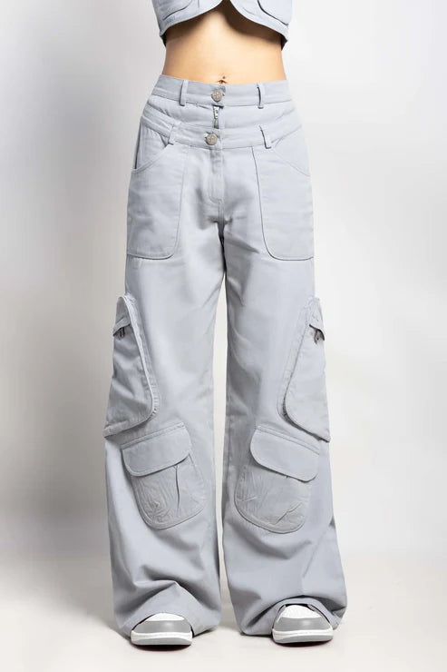 Twin zip wide leg cargo pants