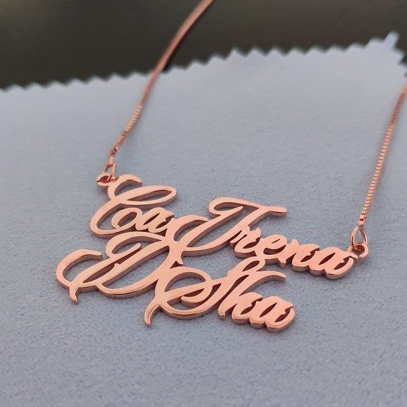 Personalized Double Name Necklace 22K Gold Plated Sterling Silver