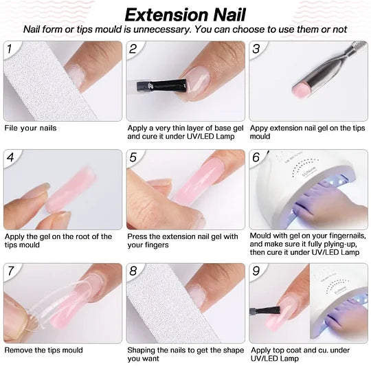 Poly Nail Gel 15ml (Pack of 8 different color tubes ) With Free Nail Prep Dehydrator+ 24 Nails Set+ UV Lamp