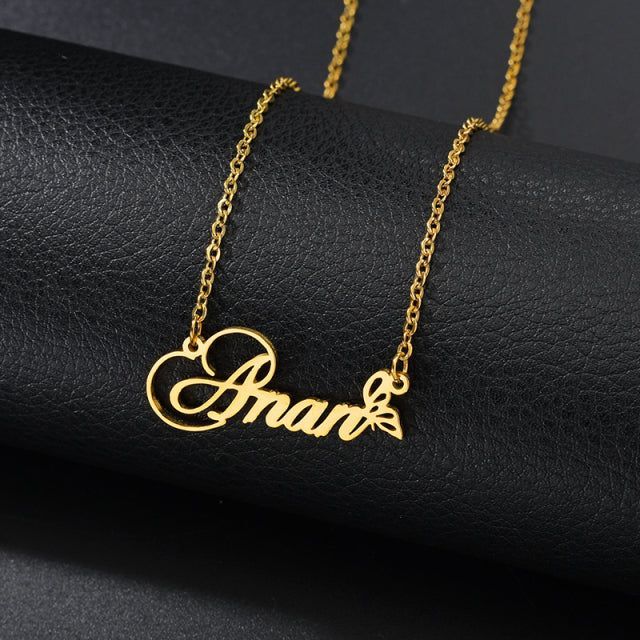 Personalized Single Name Necklace 22K Gold Plated Sterling Silver