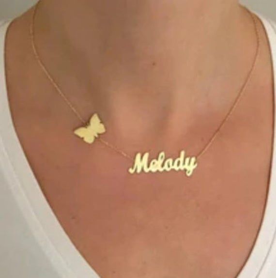 Personalized Single Name Necklace 22K Gold Plated Sterling Silver