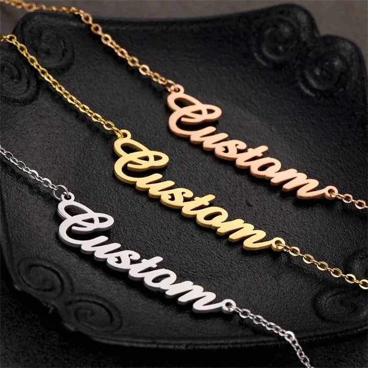 Personalized Single Name Necklace 22K Gold Plated Sterling Silver