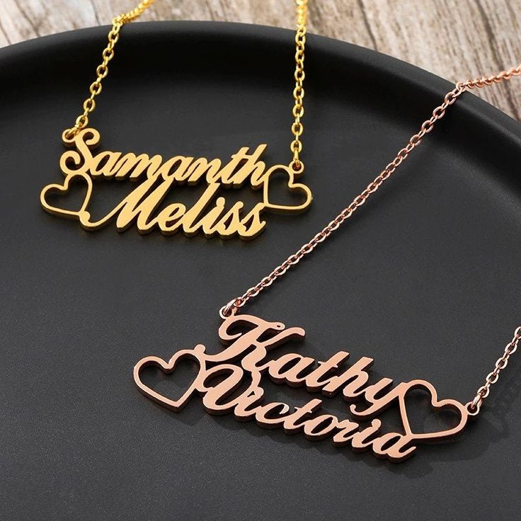 Personalized Double Name Necklace 22K Gold Plated Sterling Silver