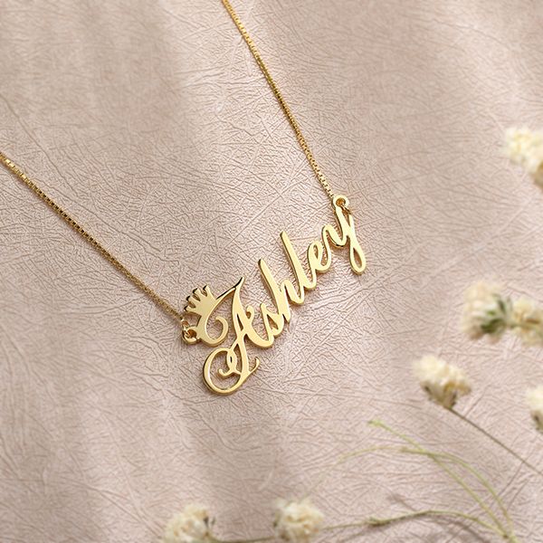 Personalized Single Name Necklace 22K Gold Plated Sterling Silver